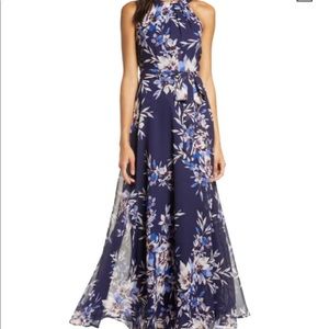 Eliza J Floral Halter Maxi Dress In Navy